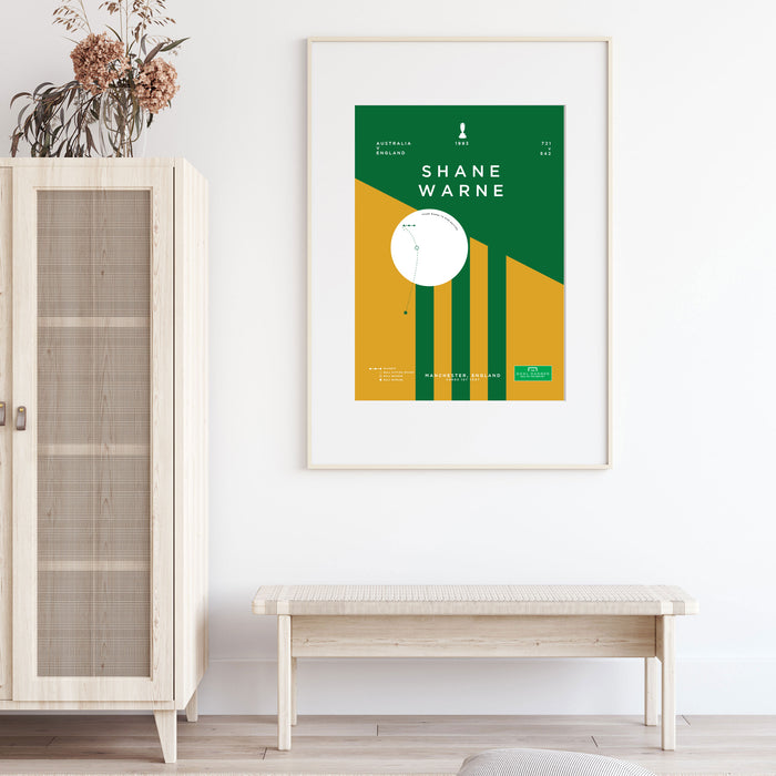Infographic cricket poster celebrating Shane Warne's ball of the century in the 1993 Ashes for Australia against England