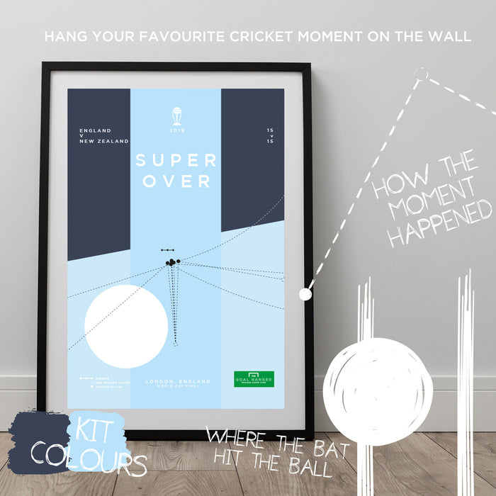 Infographic cricket poster illustrating every England ball in the 2019 World Cup Super Over