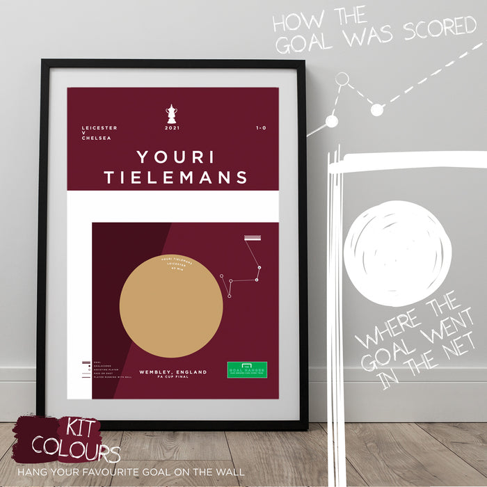 Infographic Football Art Print Illustrating Youri Tielemans scoring a superb FA Cup Final winning goal for Leicester City
