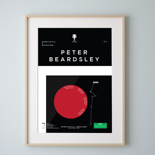 Infographic art print illustrating Peter Beardsley scoring a superb goal for Newcastle