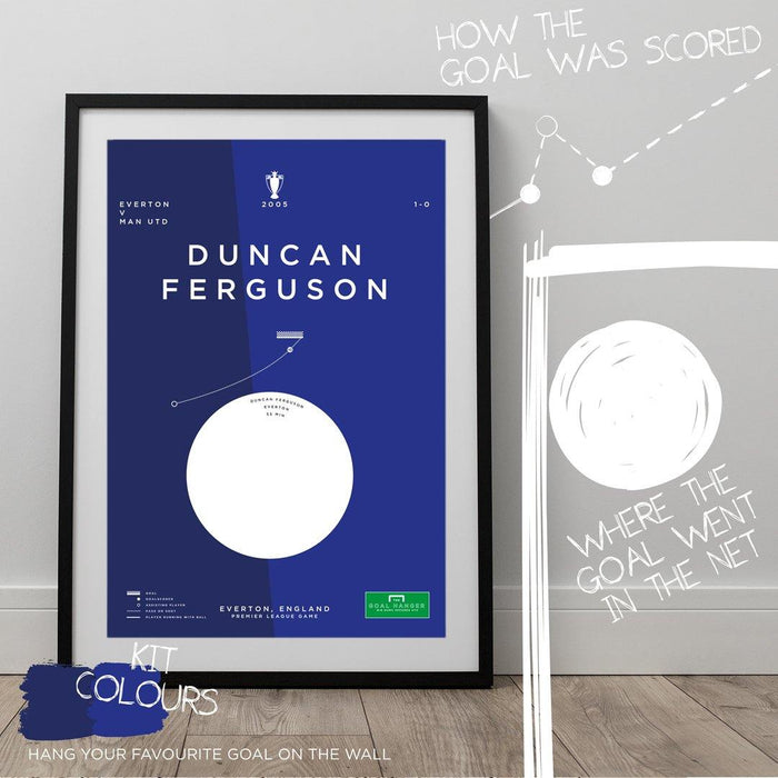 Duncan Ferguson Football Art Goal Poster Everton v Man Utd. The Perfect gift for any Everton Football Fan