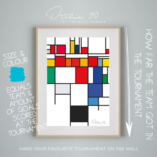 Infographic football art print celebrating all of the goals scored at Italia 90