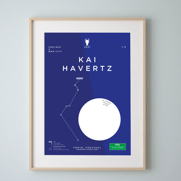 Football art print illustrating Kai Havertz scoring the winning goal in the 2021 Champions League Final