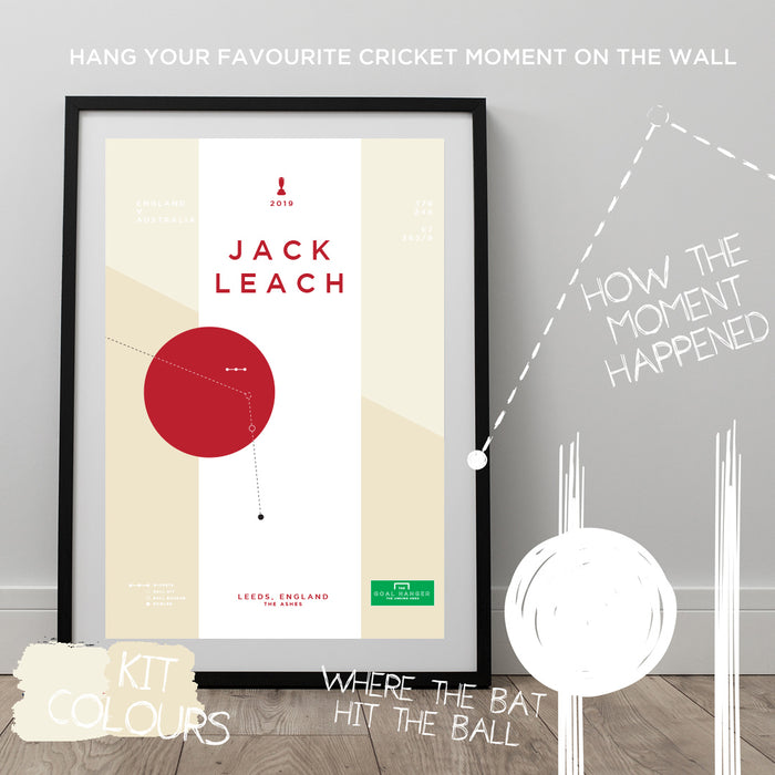 Infographic Cricket poster celebrating the unsung hero of the 2019 Ashes for England: Jack Leach