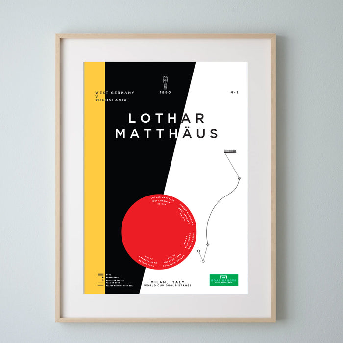 Lothar Matthaus football art print illustrating a superb solo goal he scored for West Germany at Italia 1990