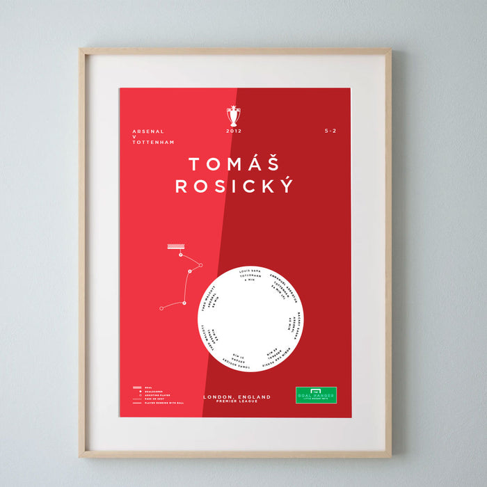 Tomas Rosicky football art print illustrating his goal for Arsenal in the 2012 North London Derby