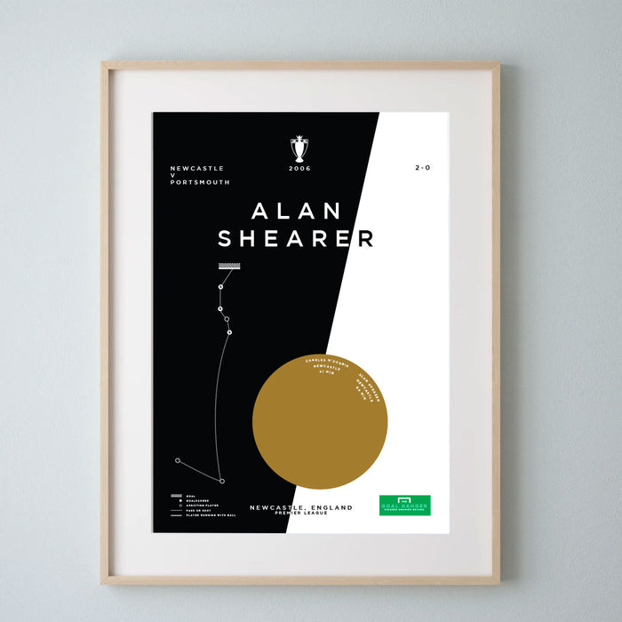 Infographic football art print illustrating Alan Shearer scoring his record 206th goal for Newcastle
